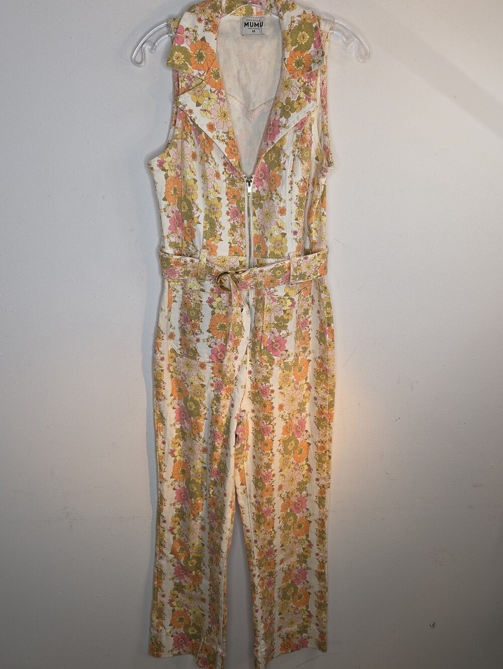 Show Me Your Mumu Jacksonville Cropped Jumpsuit M Groovy Blooms Stripe Floral